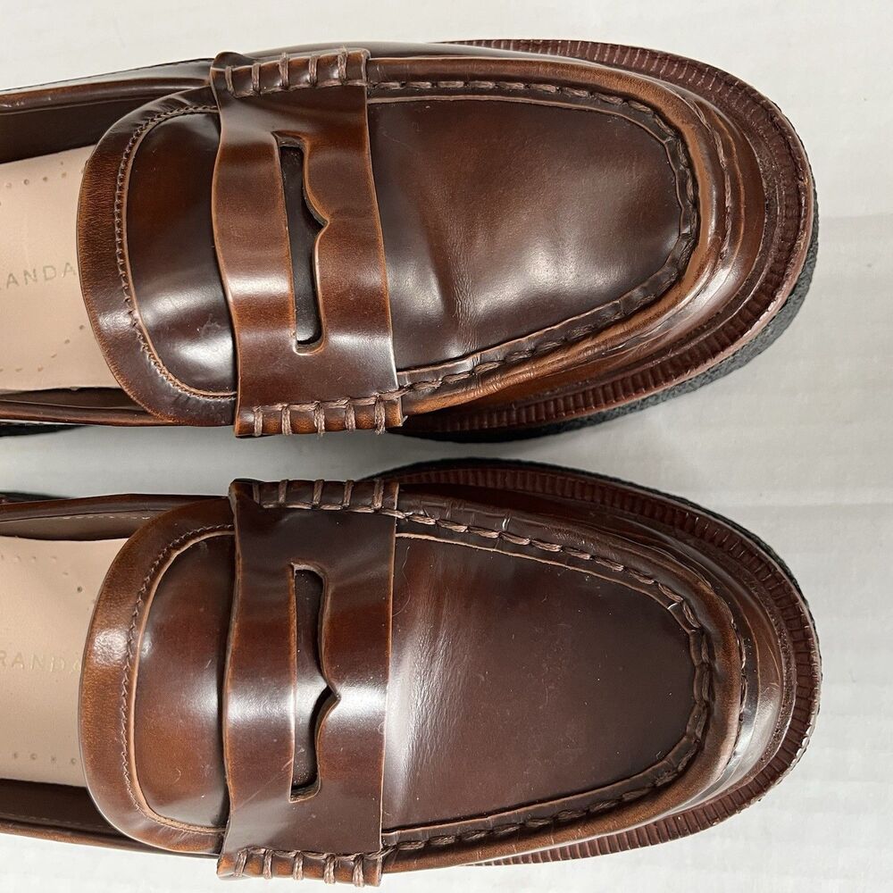 Loeffler Randall Rikki Platform Penny Loafers Wedge Lugged Sole Oxfords Size 7 - Picture 9 of 16